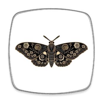 Vintage Moth – Black Gold Flowers - Square fridge magnet - white - Front