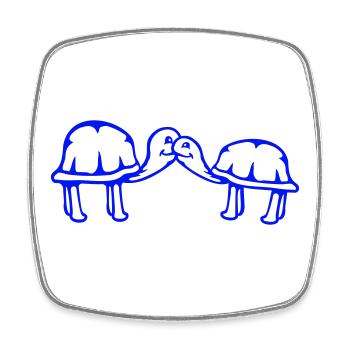 2 tortues se câlinant, un doux couple qui s'embrasse, une équipe amoureuse - Magnet carré - blanc - Devant