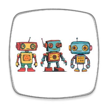 Nostalgische Retro Roboter Illustration - Viereckiger Kühlschrankmagnet - Weiß - Vorne
