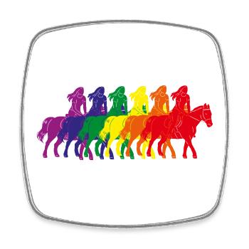 Regenbogen Reiter Silhouette - Viereckiger Kühlschrankmagnet - Weiß - Vorne