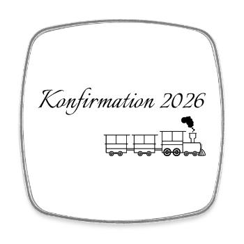 Konfirmation 2026 fahrender Zug dampfende Lok - Viereckiger Kühlschrankmagnet - Weiß - Vorne