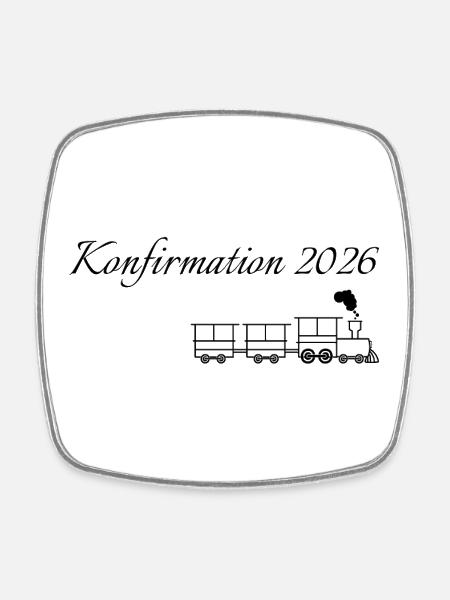 Konfirmation 2026 fahrender Zug dampfende Lok - Viereckiger Kühlschrankmagnet - Weiß