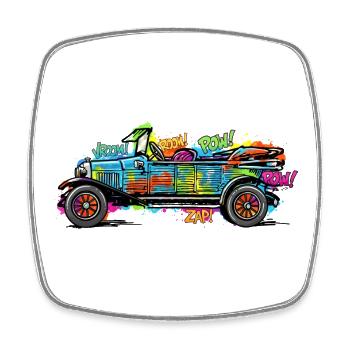 Buntes Comic Auto/ Oldtimer Vintage Druck - Viereckiger Kühlschrankmagnet - Weiß - Vorne