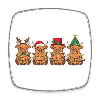 Hochlandrind Weihnachtsmann Weihnachtsbeleuchtung - Viereckiger Kühlschrankmagnet - Weiß - Vorne