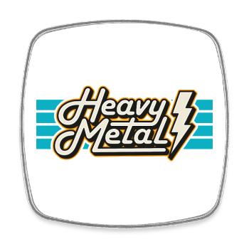 Retro Heavy Metal Abzeichen mit Blitz - Viereckiger Kühlschrankmagnet - Weiß - Vorne