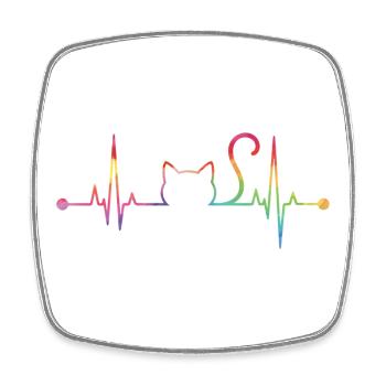 ECG Coloré du battement cardiaque du chat - Ligne de vie artistique pour chat - Magnet carré - blanc - Devant