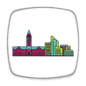 Bradford City Skyline City Hall Modern Line Art - Square fridge magnet - white - Front