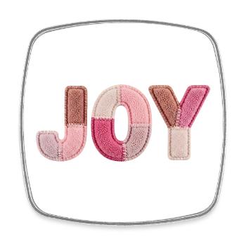 Lettrage en tissu rose patchwork Joy fait main - Magnet carré - blanc - Devant