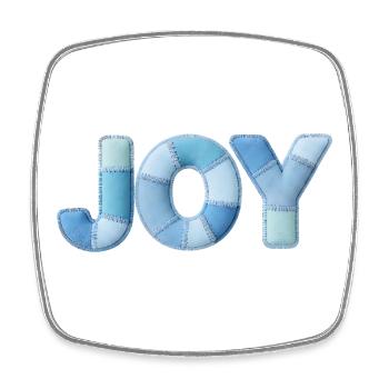 Blue Patchwork Joy Schriftzug - Viereckiger Kühlschrankmagnet - Weiß - Vorne