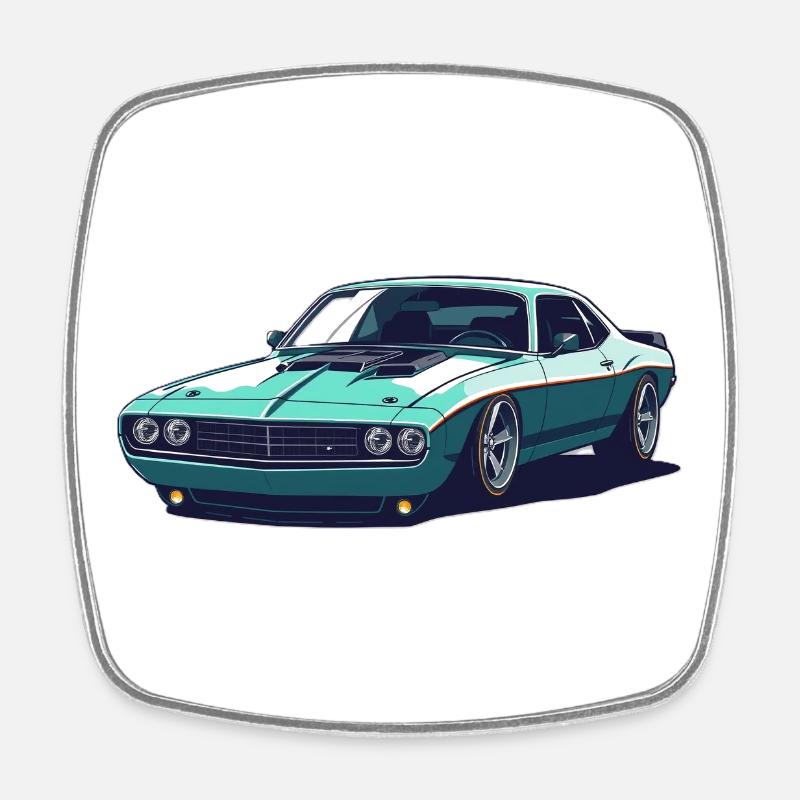 Muscle Car Rétro Sarcelle - Magnet carré - blanc