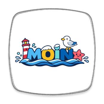MOIN Möwe Leuchtturm Maritim Bunt - Viereckiger Kühlschrankmagnet - Weiß - Vorne
