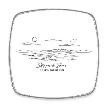 Steppes et cieux : Steppe Kazakhstan Minimaliste - Magnet carré - blanc - Devant