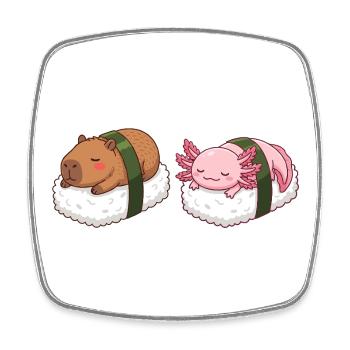 Kawaii Sushi Capybara & Axolotl Mignons Sommeil - Magnet carré - blanc - Devant
