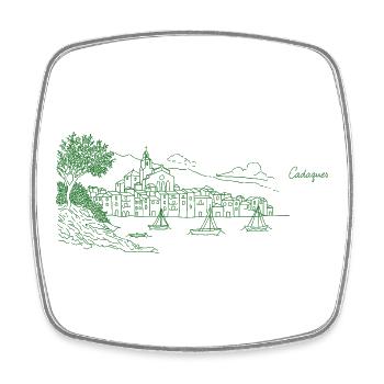Village côtier vert, Cadaques - Magnet carré - blanc - Devant
