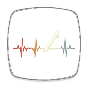 Retro Skateboard Heartbeat - Square fridge magnet - white - Front