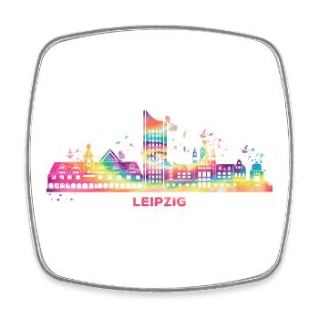 Leipziger Skyline Bunt Stadtbild Leipzig - Viereckiger Kühlschrankmagnet - Weiß - Vorne