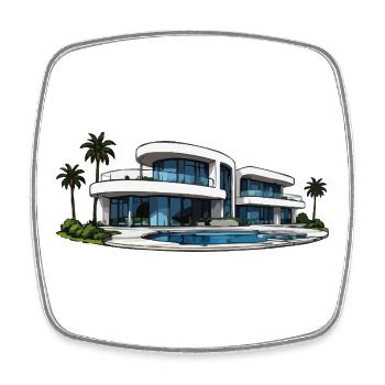 Luxus Villa mit Rundpool - Viereckiger Kühlschrankmagnet - Weiß - Vorne