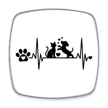 CAT AND DOG PAW HEART BEATING - Square fridge magnet - white - Front