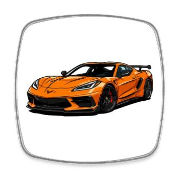Orangener Sportwagen Illustration - Viereckiger Kühlschrankmagnet - Weiß - Vorne