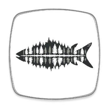 Fisherman Nature Fish Forest Minimalist - Square fridge magnet - white - Front