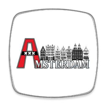 Amsterdam mit einem großen A - Viereckiger Kühlschrankmagnet - Weiß - Vorne