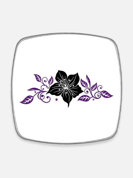 Lily with leaves and floral ornament. - Square fridge magnet - white