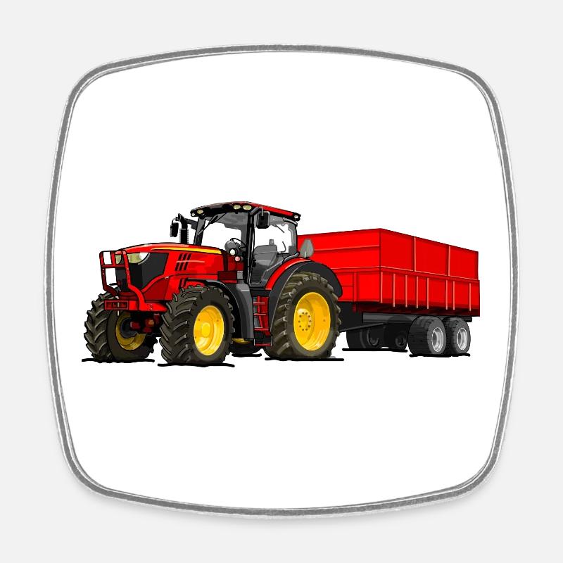 Tracteur avec remorque - Magnet carré - blanc