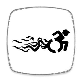 Wheelchair user with flames # - Square fridge magnet - white - Front