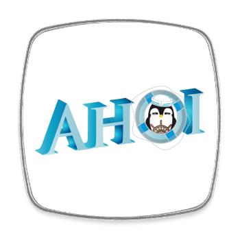Salutation de marin avec lettrage Ahoi avec un marin pingouin - Magnet carré - blanc - Devant