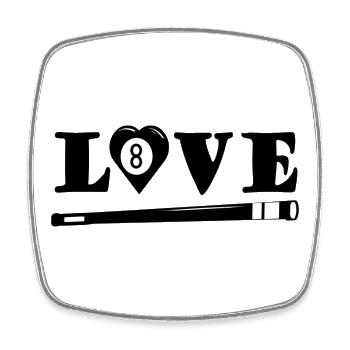 Love Billard mit Herz und Queue (Billardspieler) - Viereckiger Kühlschrankmagnet - Weiß - Vorne