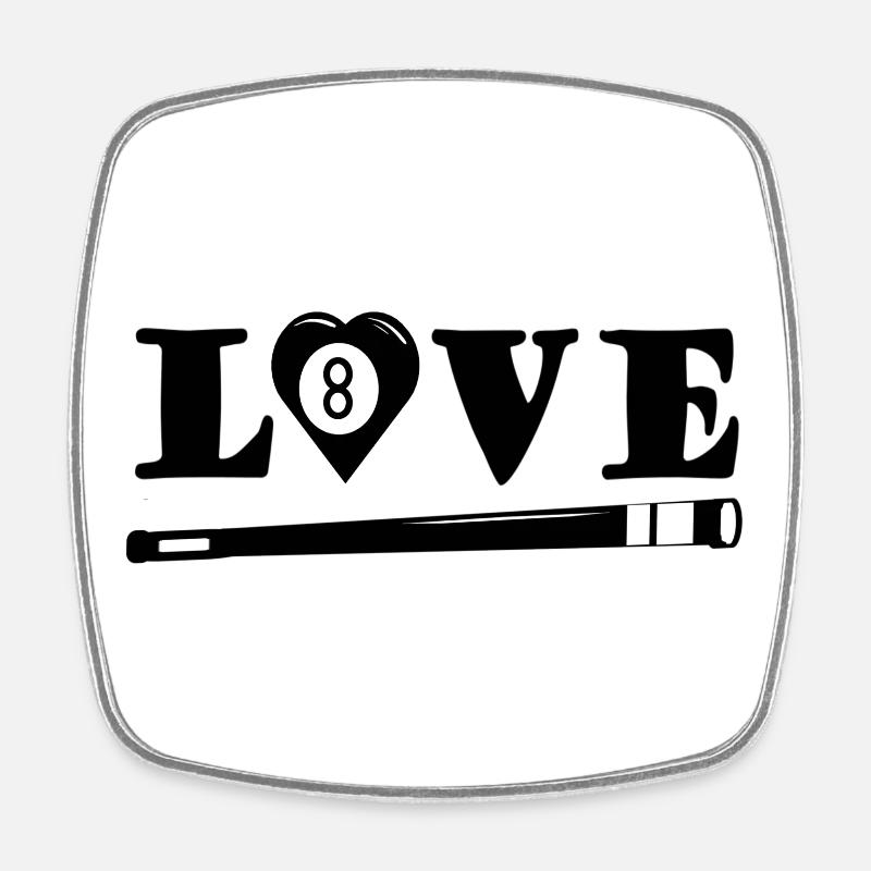 Love Billard mit Herz und Queue (Billardspieler) - Viereckiger Kühlschrankmagnet - Weiß