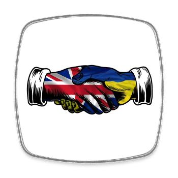 Ich stehe mit der Ukraine UK Britische Flagge - Viereckiger Kühlschrankmagnet - Weiß - Vorne