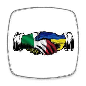 Ich stehe mit der Ukraine Italien Italienische Flagge - Viereckiger Kühlschrankmagnet - Weiß - Vorne