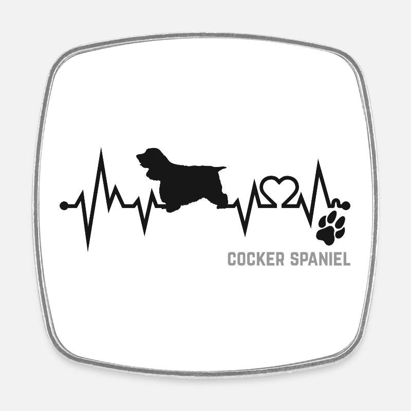 Cocker Spaniel Heartbeat Pulse ECG Cadeau pour chien - Magnet carré - blanc