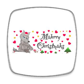 Cult Wolf Christmas, MÄHrry Christmäh's Heart - Square fridge magnet - white - Front