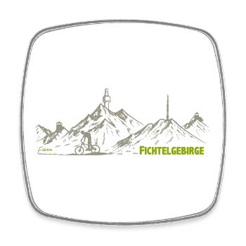 Fichtelgebirge drawing with Kösseine Schneeberg - Square fridge magnet - white - Front