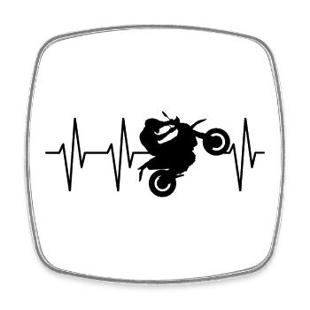 Biker Moto Wheelie Heartbeat Pulse Cross ECG - Magnet carré - blanc - Devant