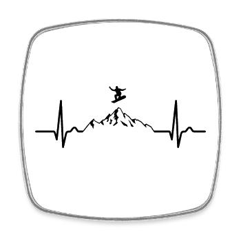 EKG Kurve - Herzkurve - Puls - Snowboard - Berge - Viereckiger Kühlschrankmagnet - Weiß - Vorne