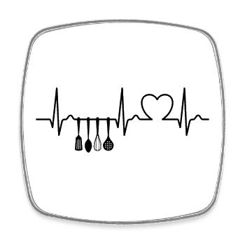 Courbe ECG - Courbe du cœur - Cuisine - Appareil de cuisine - Magnet carré - blanc - Devant
