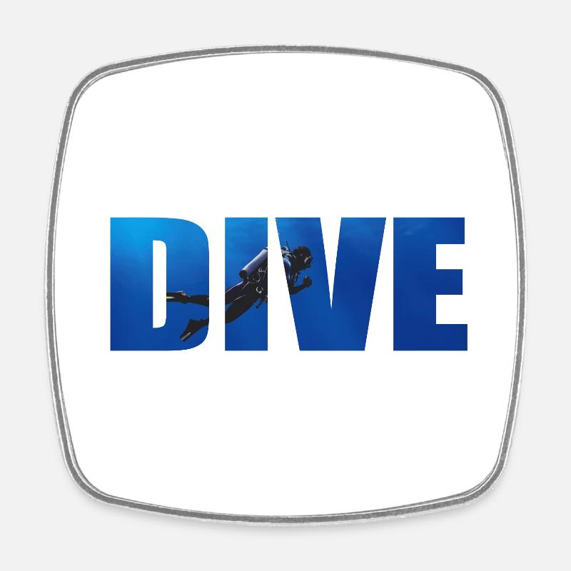 Dive Text with Diver in the Ocean - Square fridge magnet - white