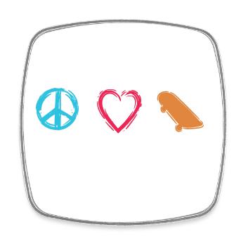 Planche à roulettes Peace Love - Magnet carré - blanc - Devant
