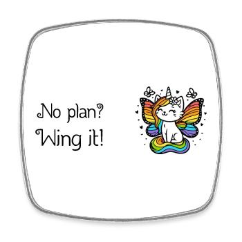 No plan? Wing it! Geflügelte Einhornkatze (bunt) - Viereckiger Kühlschrankmagnet - Weiß - Vorne