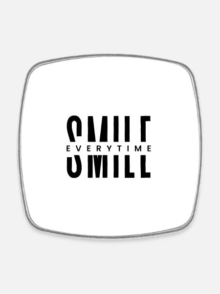 Smile Everytime – Minimal Positive Typography - Square fridge magnet - white