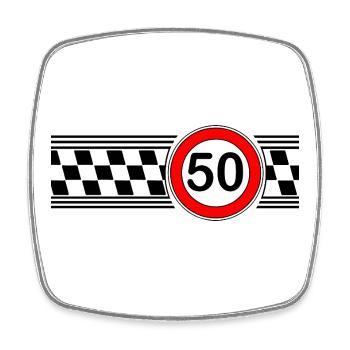 50er Race Karo Motiv Shirt - Viereckiger Kühlschrankmagnet - Weiß - Vorne