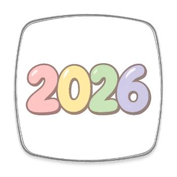 Pastell farbige Jahreszahl 2026 - Viereckiger Kühlschrankmagnet - Weiß - Vorne