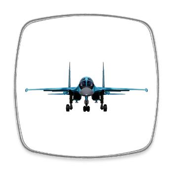 Vue de face de l’avion de chasse bleu - Magnet carré - blanc - Devant