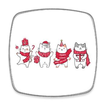 Chat à Noël - Magnet carré - blanc - Devant