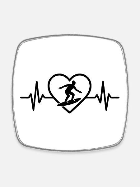 Surfing Heart - Square fridge magnet - white
