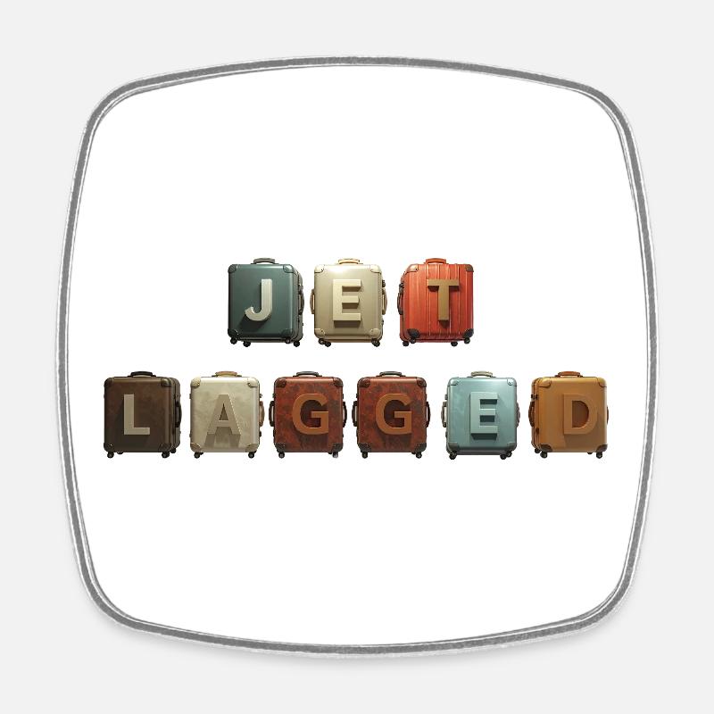 JET LAGGED – suitcase in the air - Square fridge magnet - white