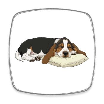 Sleeping Basset Hound on Pillow - Square fridge magnet - white - Front